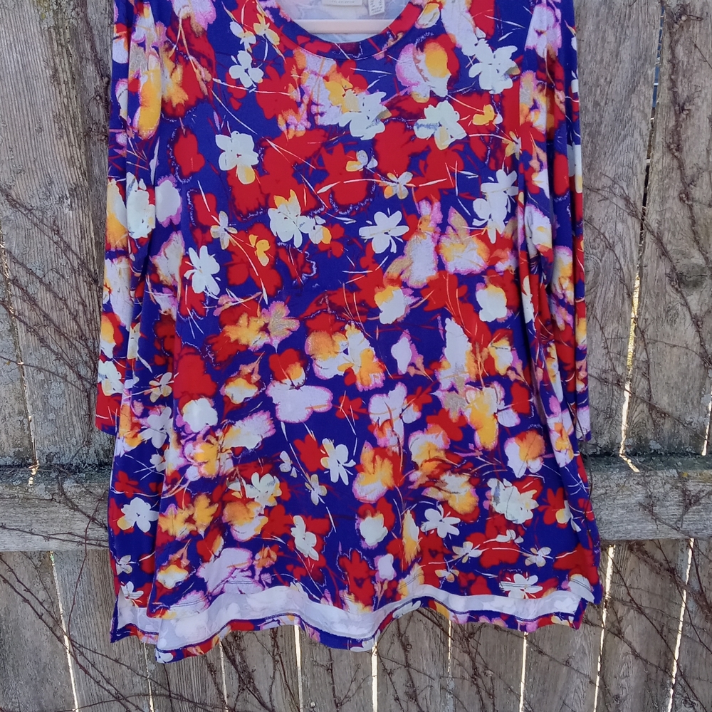 LOGO by Lori Goldstein Printed 3/4 Sleeve Top, L